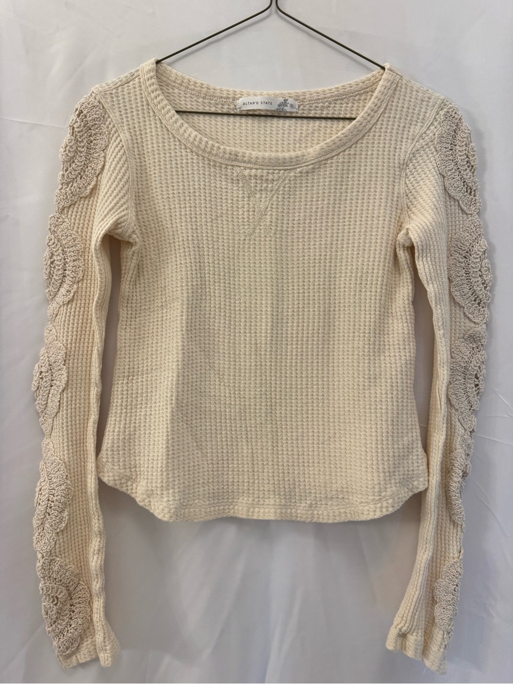 Altar’d State Babaton Cream Waffle Knit Long Sleeve Top